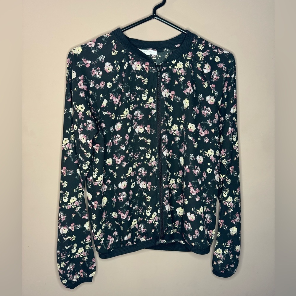 Maurices Floral Chiffon Bomber Casual Jacket